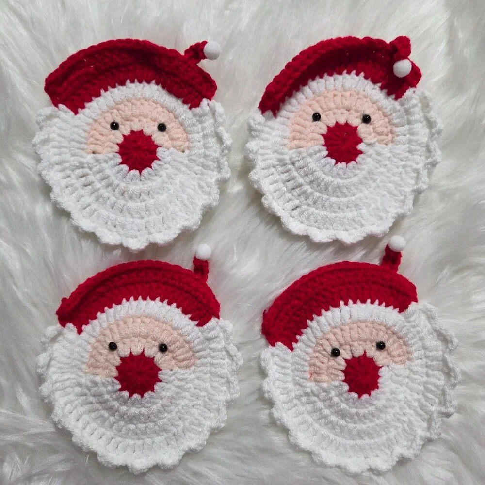 Santa Claus Crochet Coaster Set